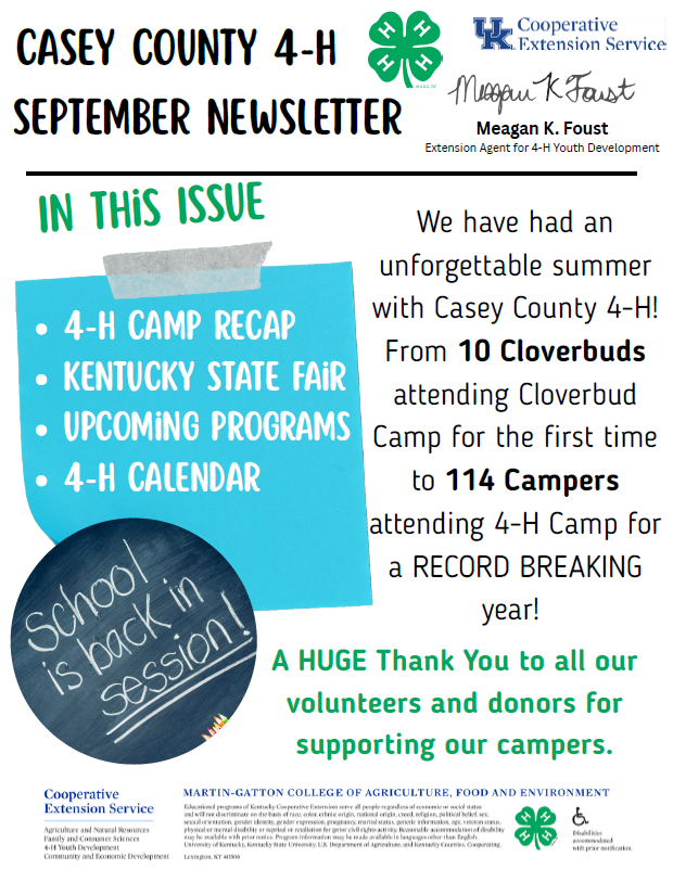 front page of 4-H Newsletter